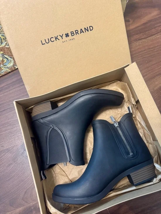 Lucky Brand Basel H2O Waterproof Rain Ankle Boots in Black - Picture 2 of 10